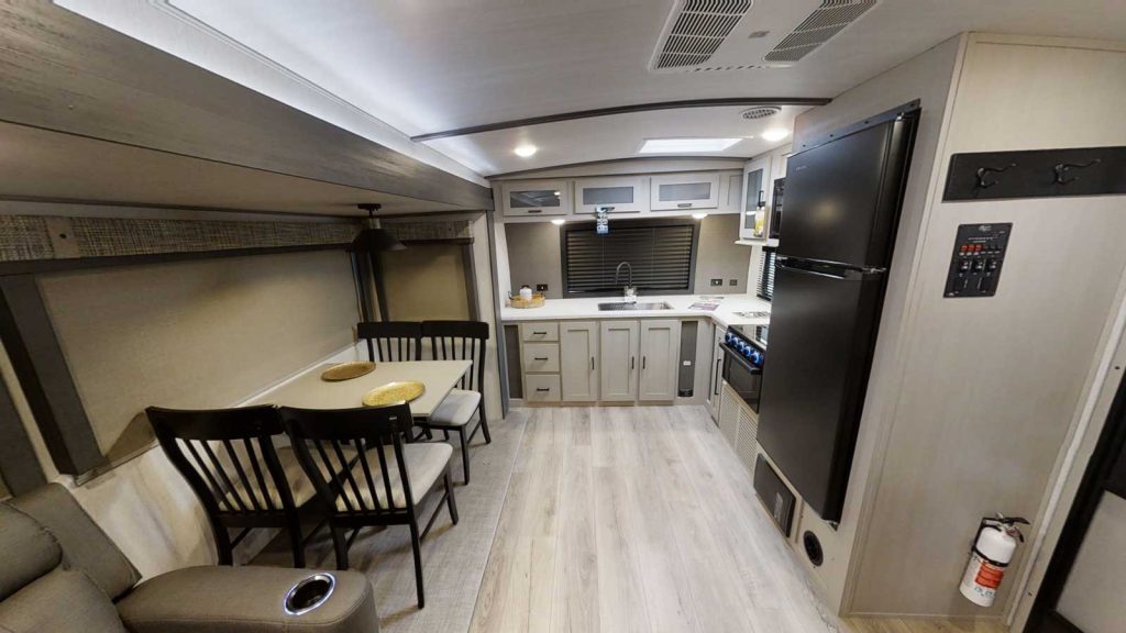 travel trailer with kitchen in rear
