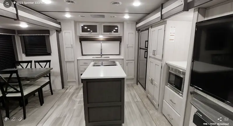 Keystone Sprinter front kitchen travel trailer with kitchen island